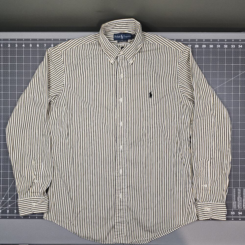 Polo Ralph Lauren Shirt Medium Striped Black Yellow White Dress Custom Preppy